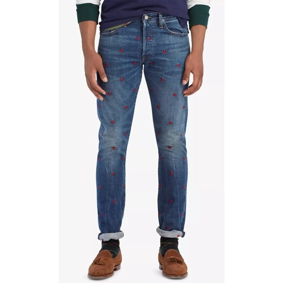 Polo Ralph Lauren Embroidered Skulls Denim Jeans Sullivan Slim Men’s 38x32 Y2K - Picture 5 of 16